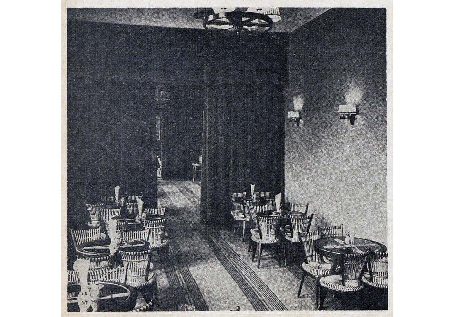 Instytut Langfuhr – Kawiarnia Morska - pierwsze wnętrze, Magazyn Architektura 1955, nr 8