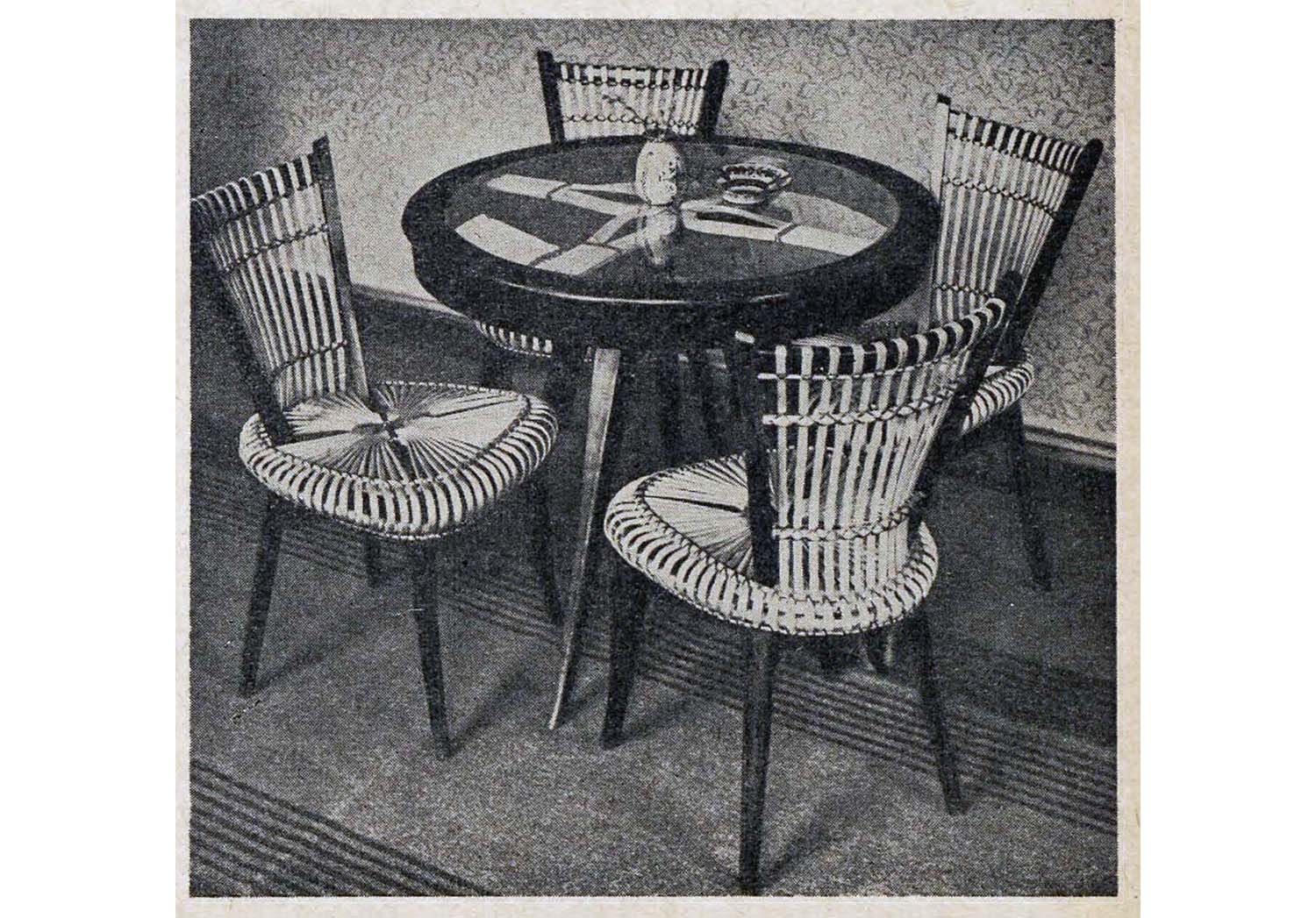 Instytut Langfuhr – Kawiarnia Morska - stolik i krzesła projektu Władysława Wołkowskiego, Magazyn Architektura 1955, nr 8