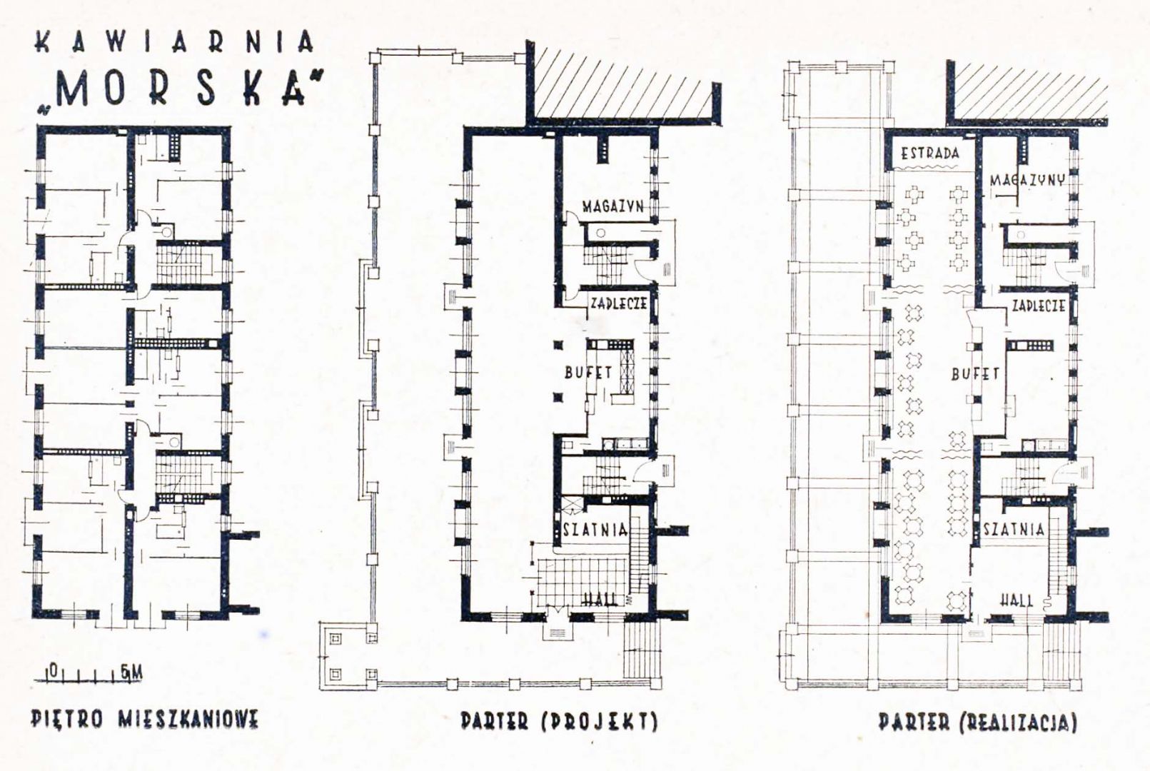 Instytut Langfuhr – Rzuty Kawiarni Morskiej, Magazyn Architektura 1955, nr 8